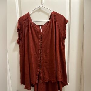 Free People Flowy Rust Orange Oversized Short Sleeve Shirt Size Medium Boho